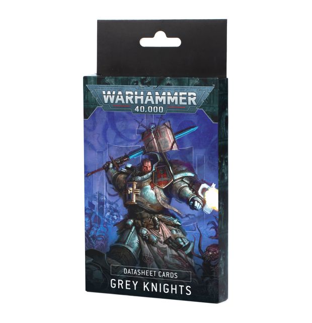 Warhammer 40,000 Grey Knights datasheet cards packaging on a white background