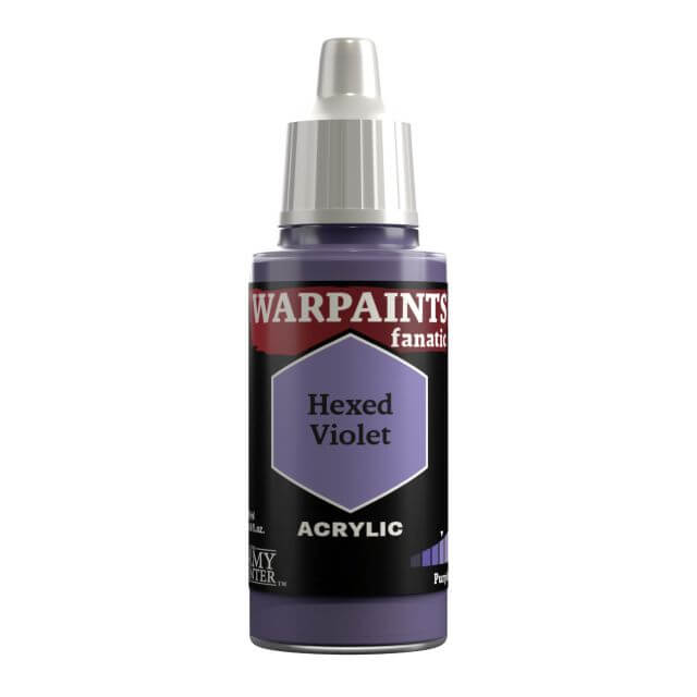 A bottle of Warpaints Fanatic Hexed Violet acrylic paint.