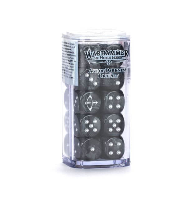 Dice set in clear plastic packaging with Warhammer branding on a white background