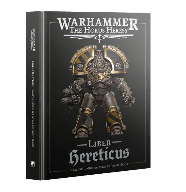 Book titled 'Warhammer: The Horus Heresy Liber Hereticus' with a robot illustration on a black background.