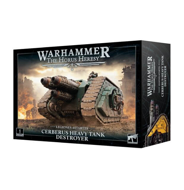 Product image of Warhammer The Horus Heresy Cerberus Heavy Tank Destroyer miniature in its packaging.
