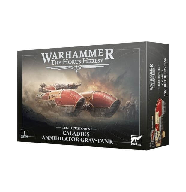 Warhammer The Horus Heresy game box with a tank illustration on a white background