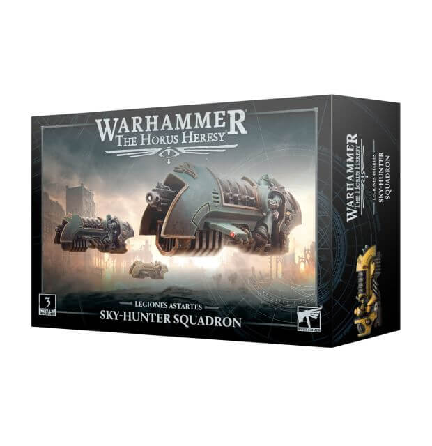 Product image for Warhammer The Horus Heresy Legion Sky-hunter Squadron miniature kit, showing the box art with Legionaries on jetbikes and their armaments.