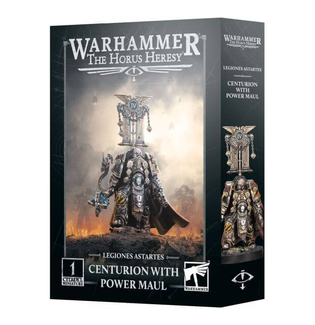 Warhammer The Horus Heresy game box featuring a centurion with power Maul on a white background