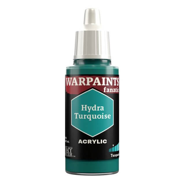 A bottle of Warpaints Fanatic Hydra Turquoise acrylic paint.