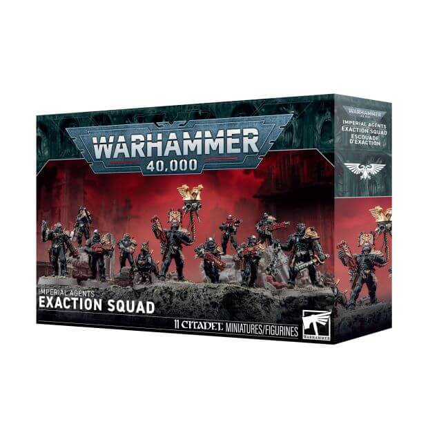 Warhammer 40,000 II Citystate Miniatures Exaction Squad box set, featuring a detailed product packaging illustration with painted miniatures and the Warhammer 40,000 logo.