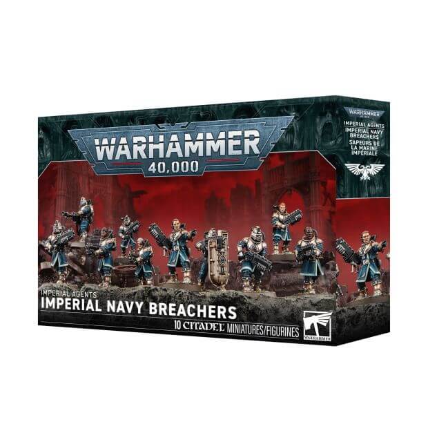 Warhammer 40,000 Imperial Navy Breachers 10-citade model kit box, featuring painted miniature figures on the front packaging against a white background.