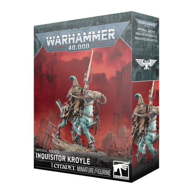 Warhammer 40,000 Inquisitor Kroyle figurine packaging on a white background