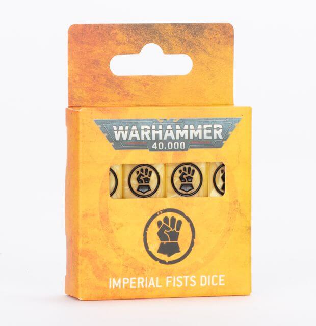 Packaged dice set with Warhammer 40,000 branding on a white background