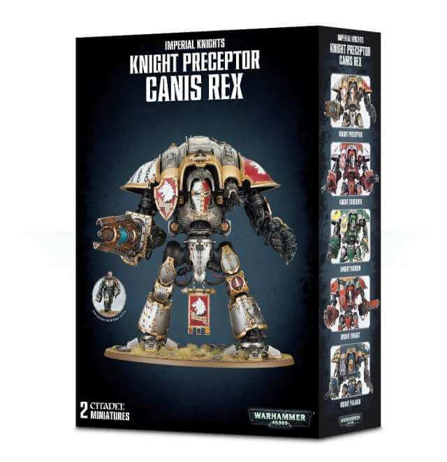 Boxed set of Knight Preceptor Canis Rex from Warhammer 40K on a white background