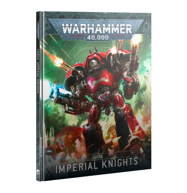 Warhammer 40,000 Codex Imperial Knights book cover with robot illustration on a white background