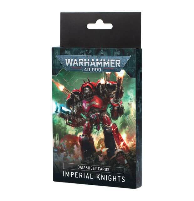 Packaged datasheet cards for 'Imperial Knights' from Warhammer 40,000 on a white background