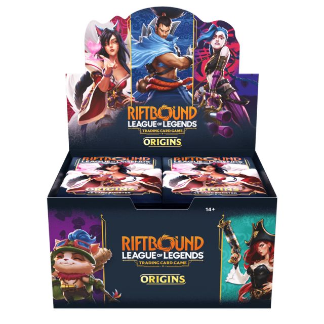 Riftbound League of Legends trading card game box with character illustrations on a white background