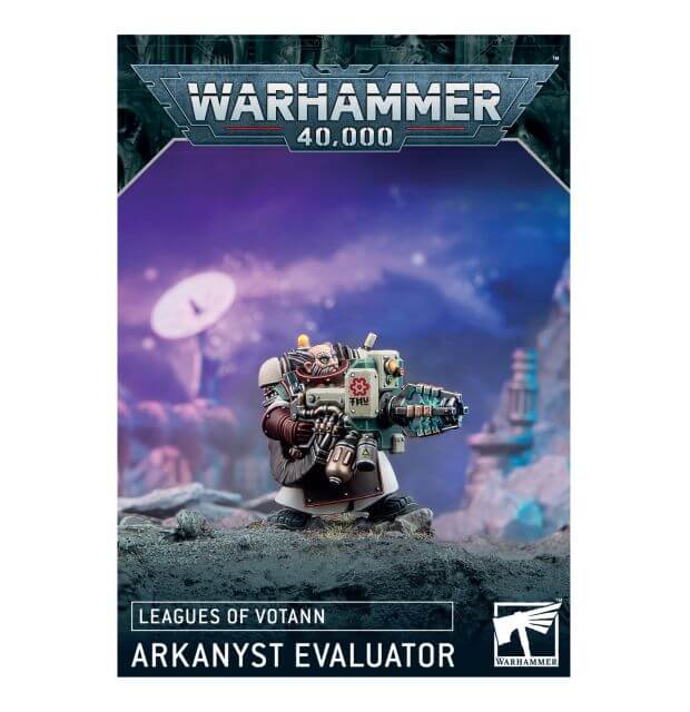 Warhammer 40,000 Arkannyst Evaluator figure on a detailed background