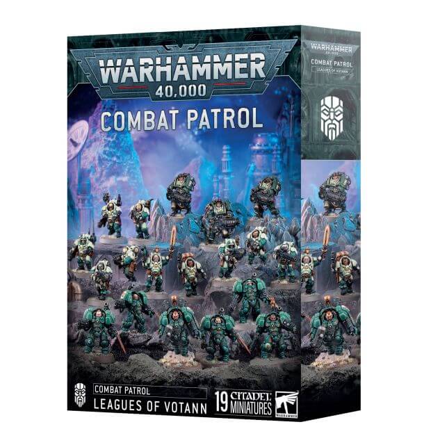 Warhammer 40,000 Combat Patrol game box with miniatures on a white background