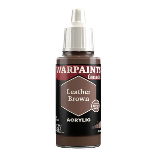 A bottle of Warpaints Fanatic: Leather Brown acrylic paint.