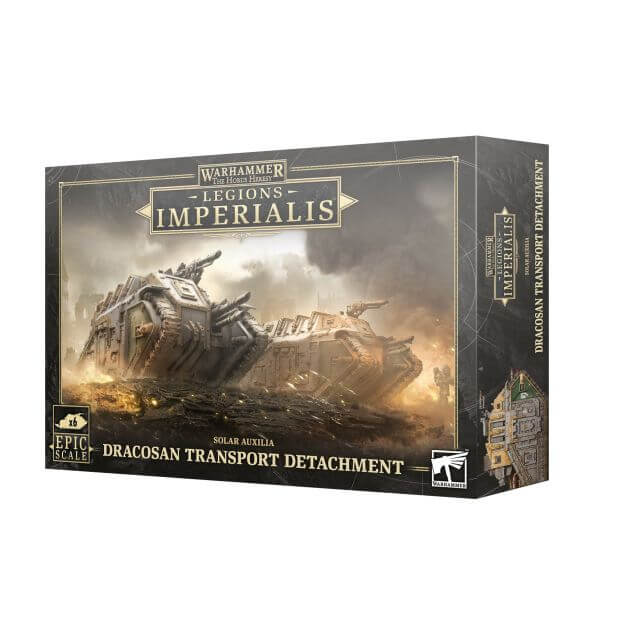 Packaging for Warhammer The Horus Heresy Legions Imperialis, Solar Auxilia Dracosan Transport Detachment models.