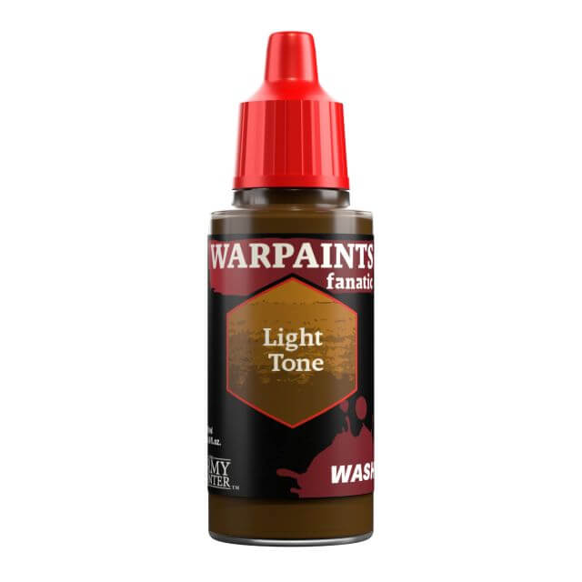 A bottle of Warpaints Fanatic Wash in Light Tone, with a red cap on a label that has the brand name and product description.