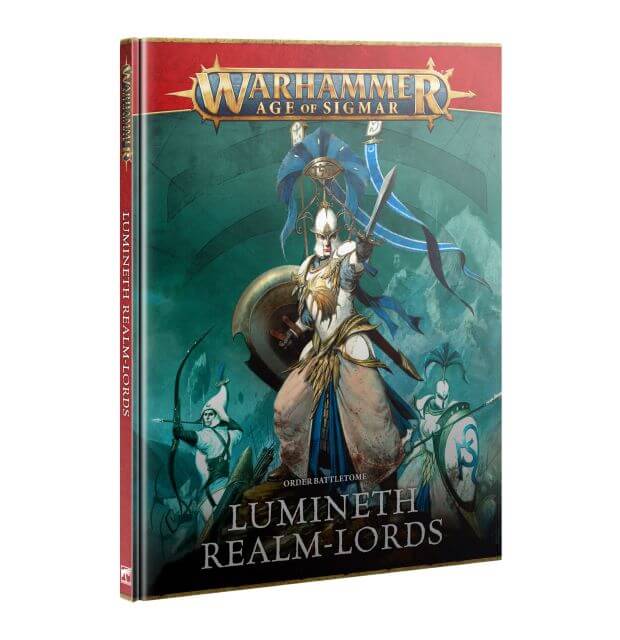 Warhammer Age of Sigmar book titled 'Lumineth Realm-Lords' on a white background