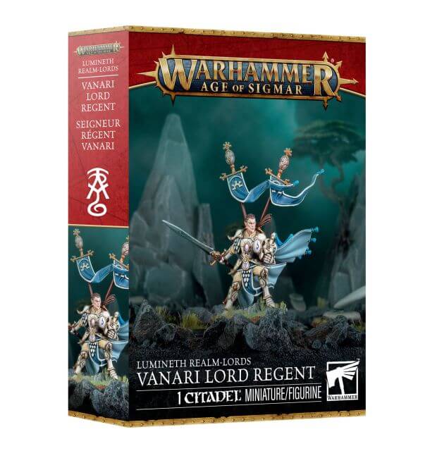 Warhammer Age of Sigmar game box featuring Vanari Lord Regent miniature figurine