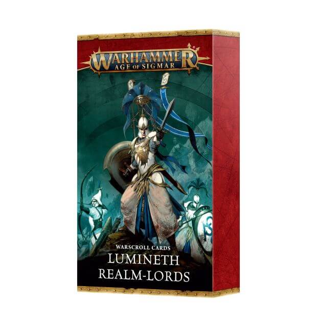 Warhammer Age of Sigmar Warscroll Cards Lumineth Realm-Lords packaging on a white background