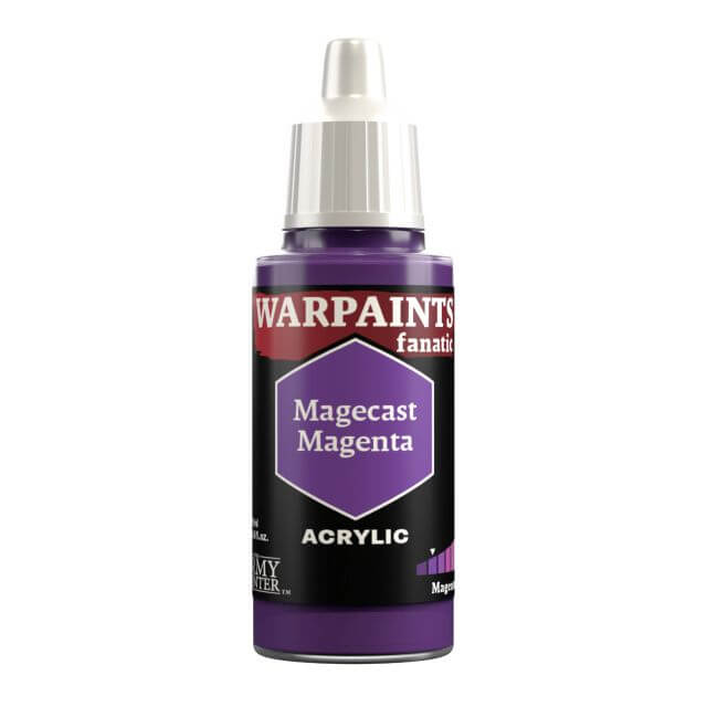 A bottle of Warpaints Fanatic: Magecast Magenta 18ml acrylic paint.