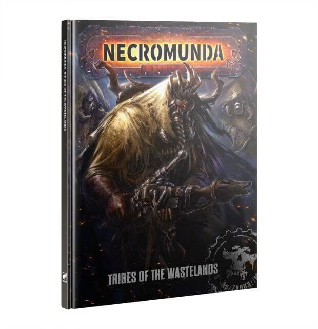 Cover art of the product 'Necromunda Tribes of the Wastelands', featuring a character in a wasteland setting with a post-apocalyptic aesthetic.