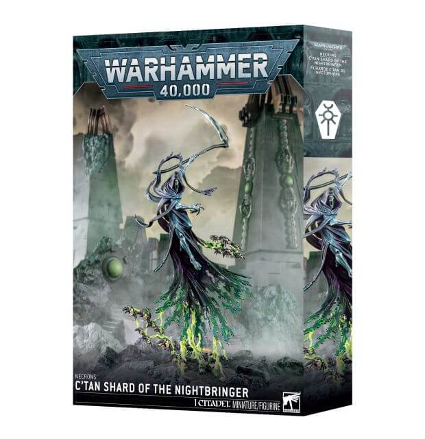 Warhammer 40,000 game box with a fantasy figure on a white background