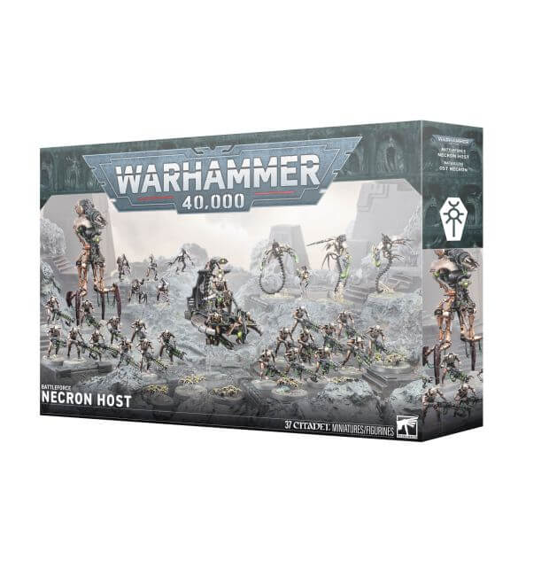 Warhammer 40,000 Necron Host game box with character illustrations on a white background