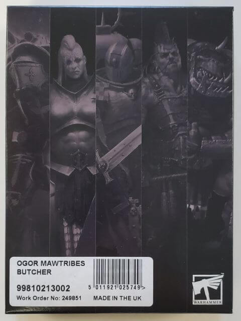 A box of Ogor Mawtribes Butcher scale model kit, featuring images of the finished model on the front.