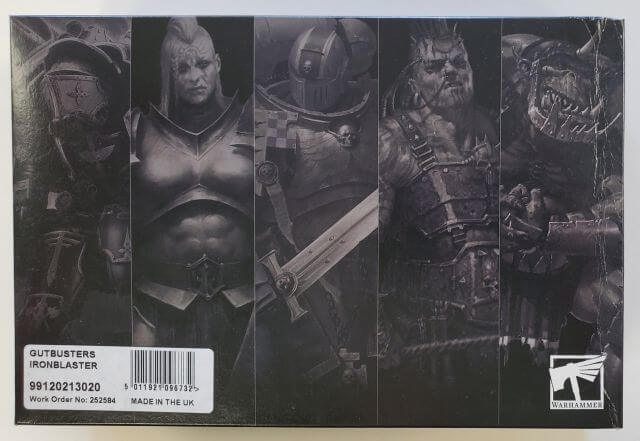 A product image featuring a boxed miniature model from the 'Citadel' series, depicting a fantasy creature known as a 'Gnoblar Scraplauncher / Ironblaster'. The box is predominantly black with an illustration of the character on the front.