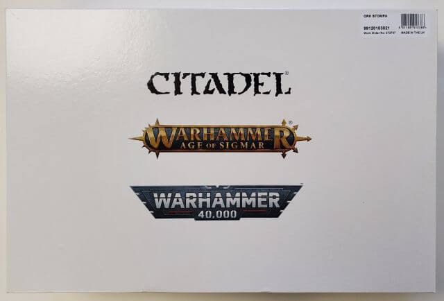 Packaging for Citadel's Warhammer 40,000 Ork Stompa toy set, featuring the product name and the Warhammer 40,000 logo.