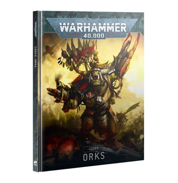 Cover of the Ork Codex 10th Edition featuring an illustrated Ork warlord with a large, ornate gun and war paint, with a stylized background.