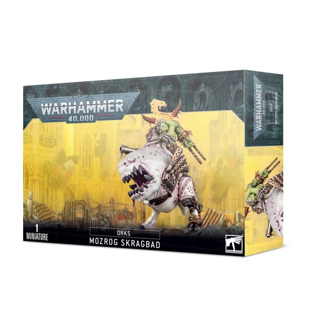 Warhammer 40,000 Orks Mozrog Skragbad miniature packaging on a white background