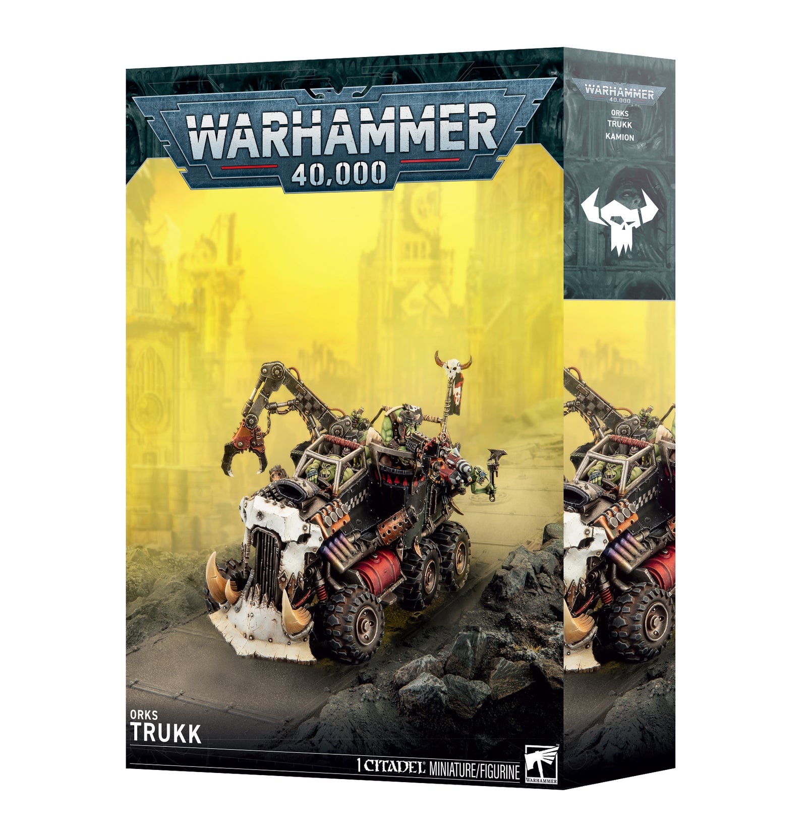 Warhammer 40,000 Games Orks 2024 Grunt Trukk miniature figure box, featuring a detailed sci-fi vehicle illustration on the front cover.