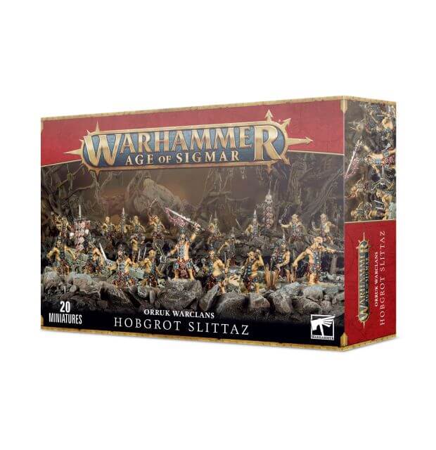 Box cover for Warhammer Age of Sigmar game featuring miniatures for Hobgrot Slittas. The box displays multiple figures in a battle pose against a fantasy-themed backdrop.