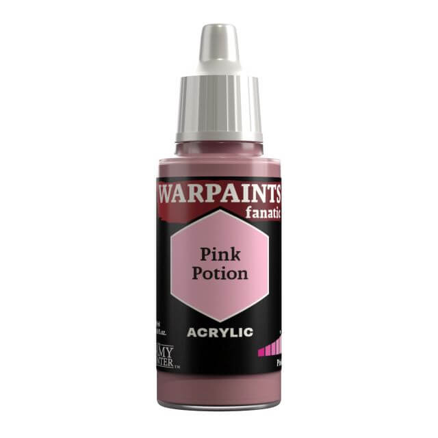 A bottle of Warpaints Fanatic Pink Potion acrylic paint.