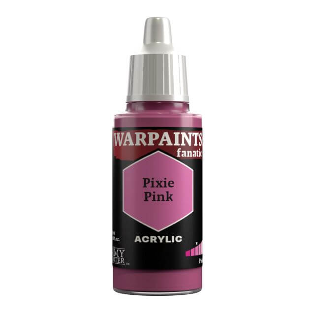 A bottle of Warpaints Fanatic Pixie Pink acrylic paint.