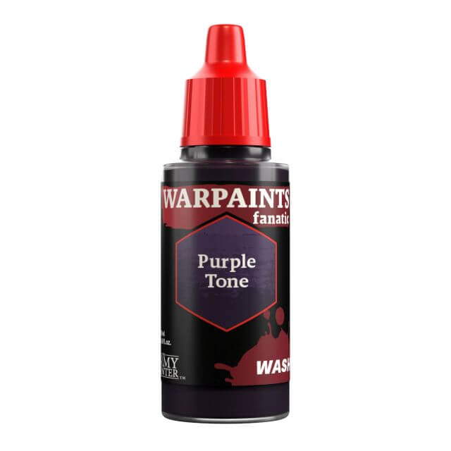 A bottle of Warpaints Fanatic Wash in Purple Tone, with a red cap on a label that has the brand name and product description.