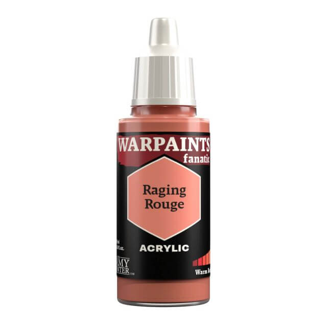 A bottle of Warpaints Fanatic Raging Rouge acrylic paint.