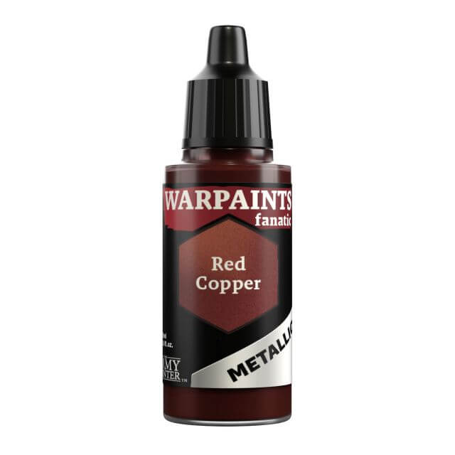 A bottle of Warpaints Fanatic Metallic craft paint in the color Red Copper.