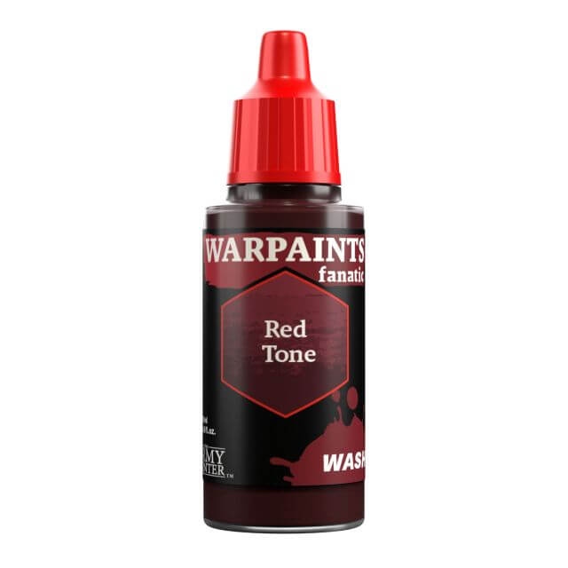 A bottle of Warpaints Fanatic Wash in Red Tone, with a red cap