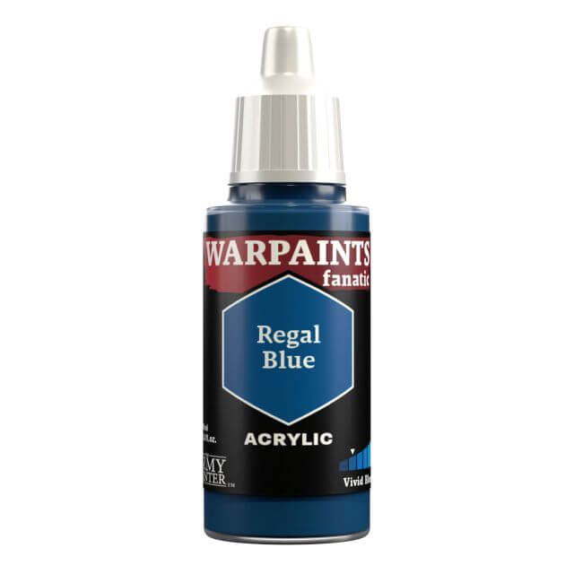 A bottle of Warpaints Fanatic Regal Blue acrylic paint.