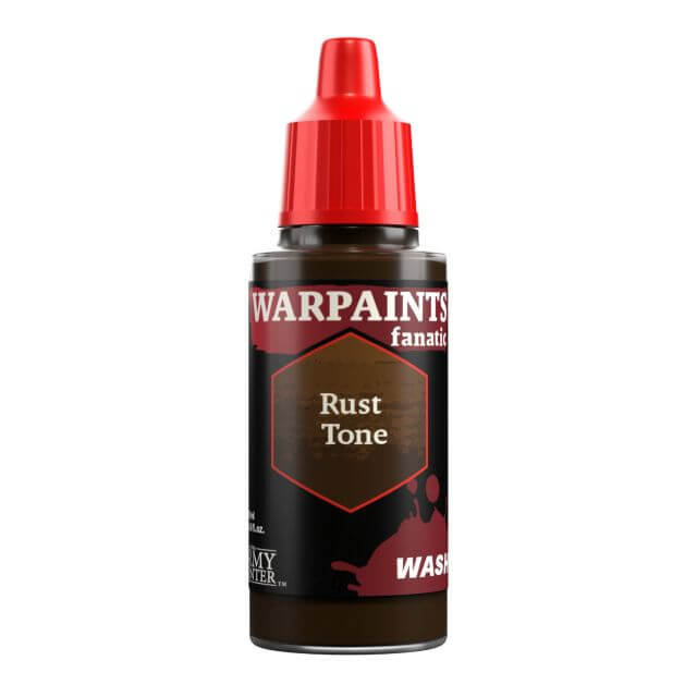 A bottle of Warpaints Fanatic Wash paint in Rust Tone color.