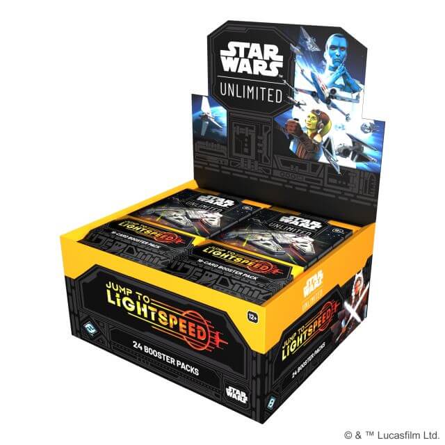 A box of 24 booster packs of Star Wars: Unlimited Jump to Lightspeed.