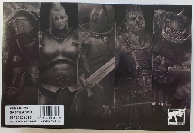 A black and white image of a multi-part plastic kit containing components for assembling a fantasy creature known as Bastiladon, featuring various detailed designs including a creature with a spiked carapace and multiple skinks.