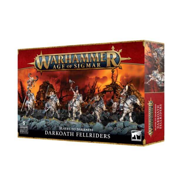 Warhammer Age of Sigmar
Packaging for the Slaves to Darkness Darkoath Fellriders on a white background.