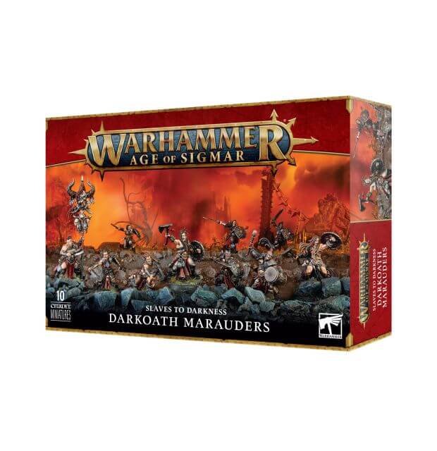 Warhammer Age of Sigmar
Packaging for the Slaves to Darkness Darkoath Marauders on a white background.