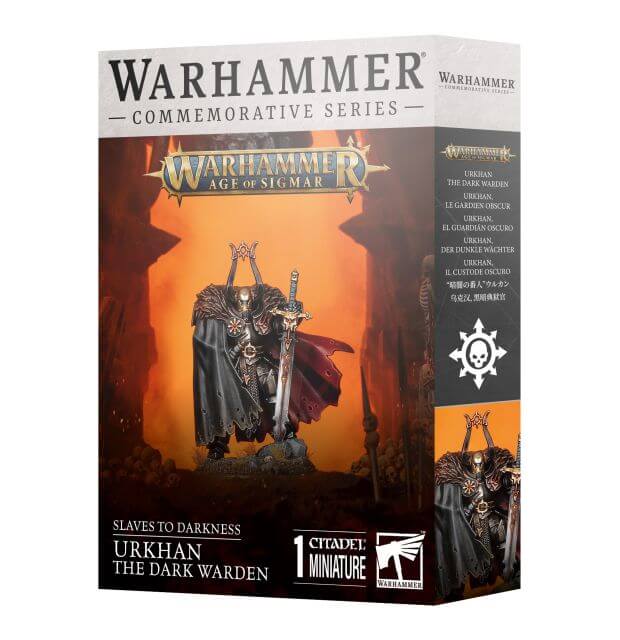 Packaging for the Slaves to Darkness Urkhan the Dark Warden miniature from Warhammer: Age of Sigmar.