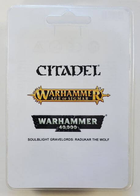 Packaging for Citadel Warhammer 40,000 Soulblight Gravelords Radukar the Wolf miniature kit.